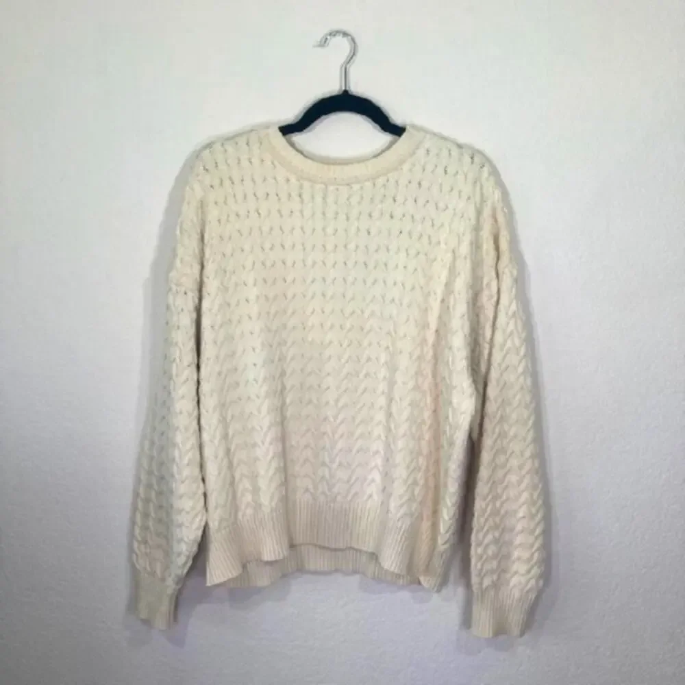 ROUNDTREE & YORKE | Beige Chunky Oversized Cable Knit Sweater Grandpa Minimal L